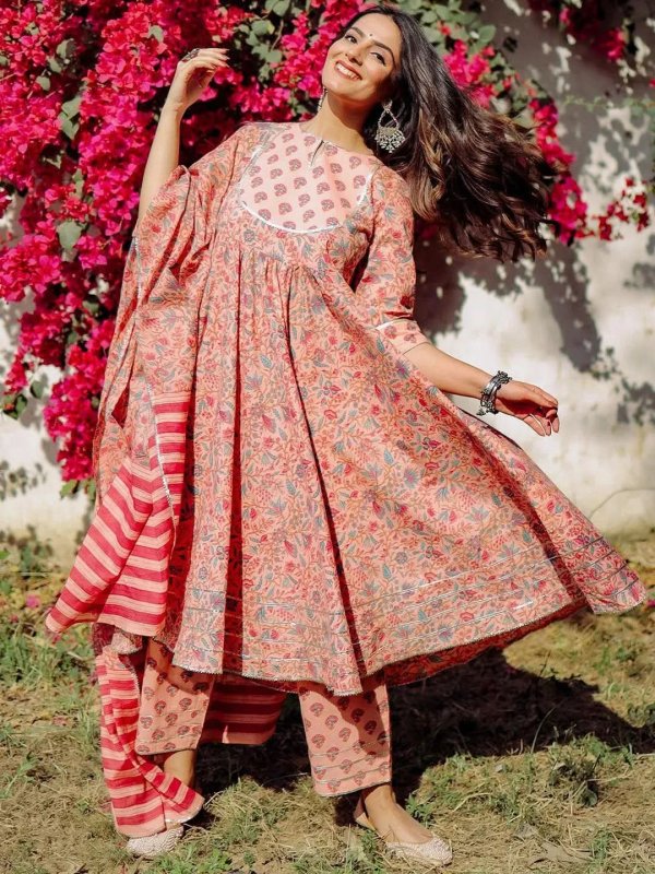 Peach Yoke Anarkali Suit
